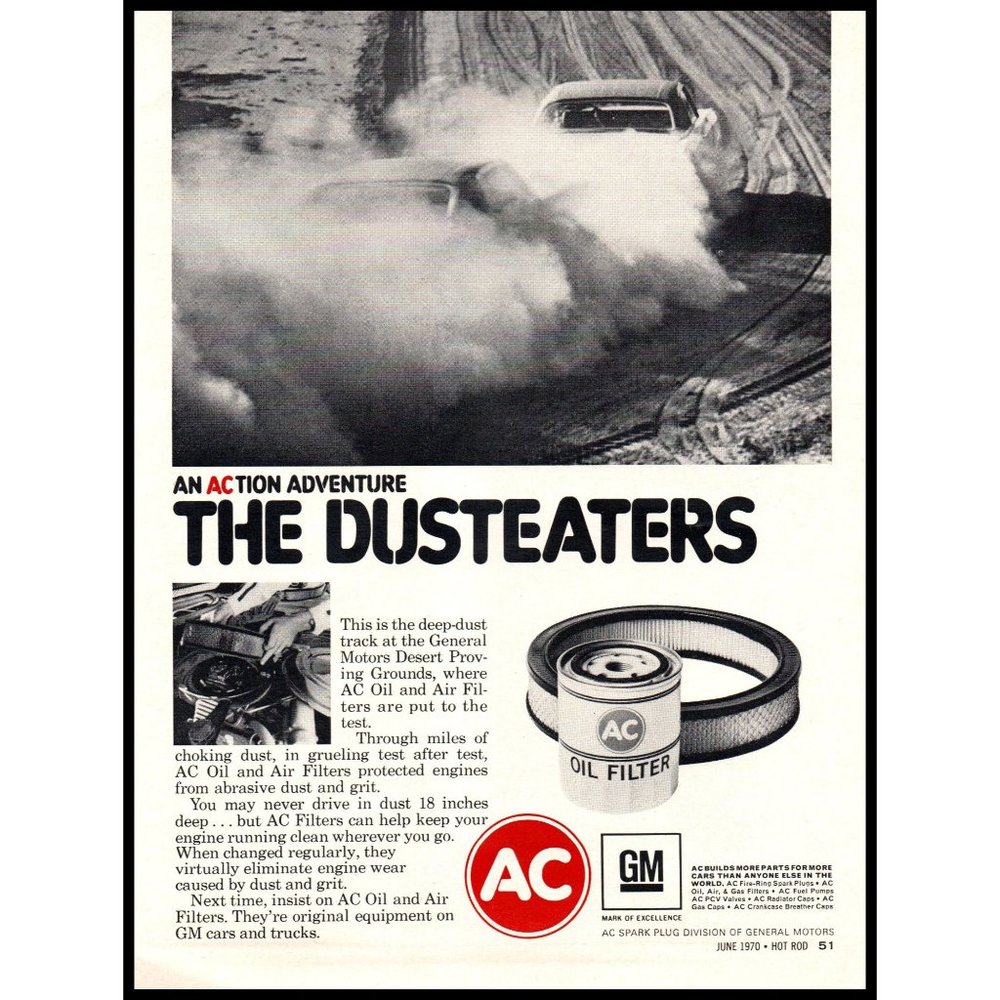 1970 AC Oil and Air Filters Vintage Print Ad Dirt Track Dusteaters Wall Art
